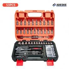 Kit Juego De Herramientas Manuales Completos Mecanicas 46 pcs Caja de Herramientas multifuncional Profesional, almacenamiento de accesorios de garaje, - Rojo - Ver 1
