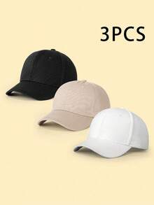 3pcs Solid Color Baby & Kids Classic Minimalist Sun Protection Baseball Cap, Adjustable UV-Resistant Baseball Hat For Infant Toddler Boys Girls - Multicolor - View 1
