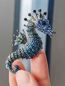 1pc Fashionable Vacation Style Heavy Rhinestone Starfish Seahorse Marine Life Brooch, Beach Holiday Accessory Gift For Best Friend - Multicolor - View 3