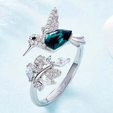 1pc Adjustable Elegant Hummingbird Ring, Glass Filled, Suitable For Women, Ideal For Engagement, Wedding And Other Occasions - Bird - View 1