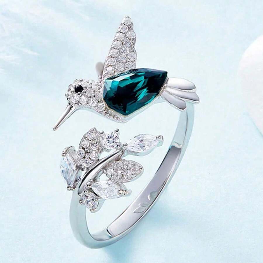 1pc Adjustable Elegant Hummingbird Ring, Glass Filled, Suitable For Women, Ideal For Engagement, Wedding And Other Occasions - Bird - View 1