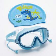 Children's Swimming Goggles Set (Includes Cap), Cute Cartoon Mermaid, Dinosaur, Rabbit, Astronaut Patterns, Silicone Material Gog, First Day Of School - 彩色 - 查看 3