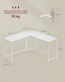 VASAGLE Escritorio en L para Computadora, Mesa de Esquina Escuadra para Oficina, Trabajo, Juegos y Estudio, con Gestión de Cables, MLWD073B56 - Grecia - Ver 4