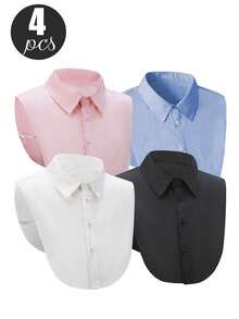 Conjunto de cuello de camisa falso con cuello puntiagudo multifuncional profesional de unicolor unisex, cuello interior desmontable, hecho de material de poliéster suave. Se recomienda coloc - 4 artículos (azul claro, rosa, blanco, negro) - Ver 12