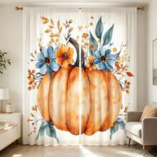 2PCS Artistic Pumpkins And Flowers Print Light Sheer Curtains,Semi-Sheer For Privacy Protection. Easy Rod Pocket Installation, Quick-Dry,Fade-Resistant After Washing, Lightweight And Washable. Ideal For Home, Room And Kitchen Decor & Space Dividers. - Multicolor - View 9