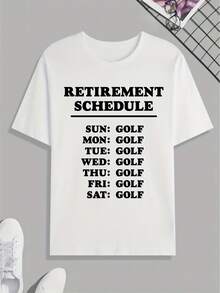 Funny 'Retirement Schedule' Golfing Print T Shirt, Tees For Men, Casual Short Sleeve Tshirt For Summer Spring Fall, Tops As Gifts, For People Who Love - Black - View 6