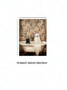 1pc Frameless Halloween Ghost Cat Bubble Bath Pattern Horror Bathroom Wall Art Poster, Aesthetic Apartment Living Room Bedroom Decor, Back To School Personalized Poster, Dorm Essentials - Frameless - View 14