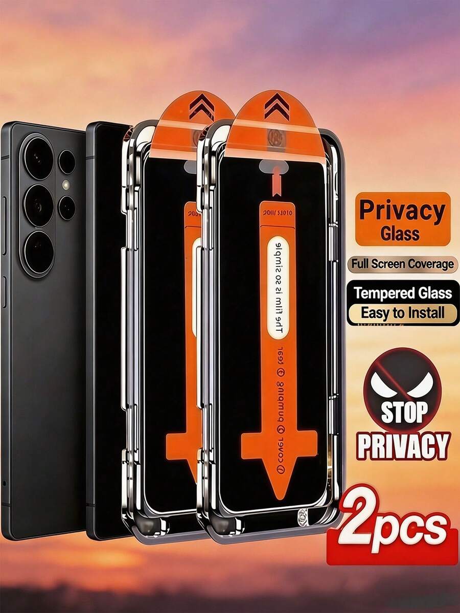 2片裝一鍵自動吸附防窺防塵鋼化玻璃螢幕保護貼，相容 iPhone 17 16 Pro Max/相容 Galaxy S26 S25 Ultra/相容小米 15T/15 14 系列，9H+ 高鋁合金硬度，防塵防爆防刮，隱私保護手機螢幕保護貼