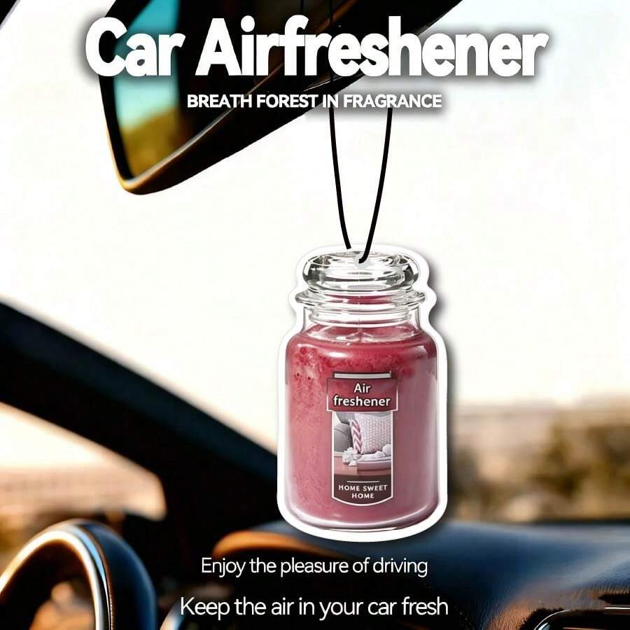 Pink Jar Candle Shaped Hanging Car Air Freshener - A - View 1