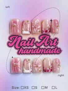 10 Peças/Conjunto Unhas Postiças Quadradas Pontiagudas Feitas à Mão, Estilo Y2K Baddie, Disponíveis em Nude, Marrom, Rosa, com Designs de Ponta Francesa, Estampa de Leopardo, Borboleta, Entalhado e Floral, Adequadas para Festas, Bailes, Uso Diário, Acompanha Conjunto de Ferramentas, Presente Perfeito para Mulheres e Meninas Unhas Postiças Feitas à Mão - Castanho - Visão 1