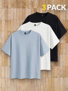 Manfinity VCAY 3-Pack Men's Casual Short Sleeve Crew Neck Solid Color Slim Fit T-Shirts - Multicolor - View 1