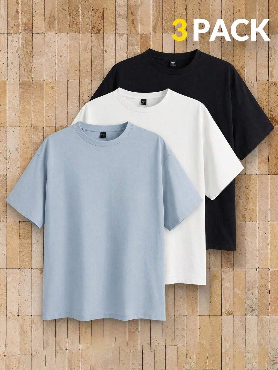 Manfinity VCAY 3-Pack Men's Casual Short Sleeve Crew Neck Solid Color Slim Fit T-Shirts - Multicolor - View 1