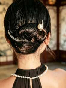 1pc Silver Women's Summer Bun Hair Pin, Investment Value Diamond Hair Stick, Ancient Style Crescent Moon Hairpin - Multicolor - View 3
