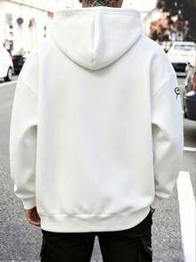 1pc Plus Size Men's Printed Loose Fit Hoodie Sweatshirt | Exquisite Design | Autumn/Winter Essential | Versatile & Easy To Wear, Showcasing Personalized Style - White - View 2