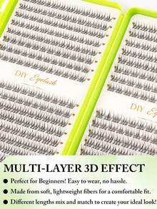 384pcs Cluster Eyelash Set - Natural Lightweight Style (Includes Adhesive, Fixing Liquid And Tweezers, CC Curl, DIY Extension Effect, 8-16mm, Set) - 彩色 - 查看 6