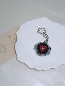 1pc Metal Keychain With Portable Makeup Mirror, Y2K Style Bag Charm, Sweet & Cool Fashion Pendant - Black - View 3