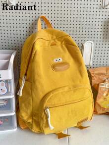 2026 High-Value Student Backpack, Minimalist Corduroy Large Capacity Middle School Backpack - Yellow - View 8