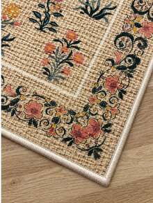 Chilai Home flower printed Rug, Runner Rug, Washable Floor Mat for Home Decor, Livingroom rug, Non-Slip Kitchen Runner Rug, Made in Turkiye 80x200 cm, 80x300 cm,100x200 cm, 120x180 cm - 米色 - 查看 3