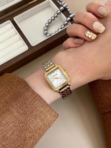 Jam Tangan Quartz Wanita Bentuk Oval dengan Dial Angka Arab, Gaya Mid-Century yang Modis, Cocok untuk Pemakaian Sehari-hari, Hadiah, dan Pesta - Perak Emas - View 5