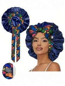 1pc Women's Silk Satin Bow Sleep Cap, Adjustable Tie And Elastic Band, Fashion Satin Hair Cap, Multiple Prints Soft Hair Cap, Suitable For Curly Hair - 1Pc NPSM - View 14