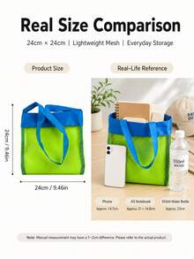 1pc Large Capacity Mesh Tote Bag, Foldable Quick-Dry Pool Swimming Handbag, Multi-Functional Travel Shopping Storage Bag, Suitable For Beach Games, Towels, Swimwear, Fitness Sports Equipment, Laundry, Toy Storage And Daily Essentials - Blue - View 5