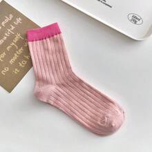 5 Pairs Vertical Striped Candy Color Socks, Spring/Summer Thin Japanese Style Fresh Solid Color Minimalist Colorblock Versatile Mid-Calf Socks - Multicolor - View 5