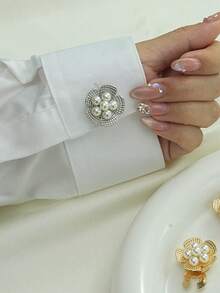 1/2/4pcs 23mm Rhinestone Floral Metal Button Covers, Women's Crystal Button Caps, Detachable Clip-On Button Covers, Crystal Decorative Buttons For Clothing, With Pliers, Suitable For Dresses, Suits, Evening Gowns, Shirts Accessories, Lead Color - Multicolor - View 12
