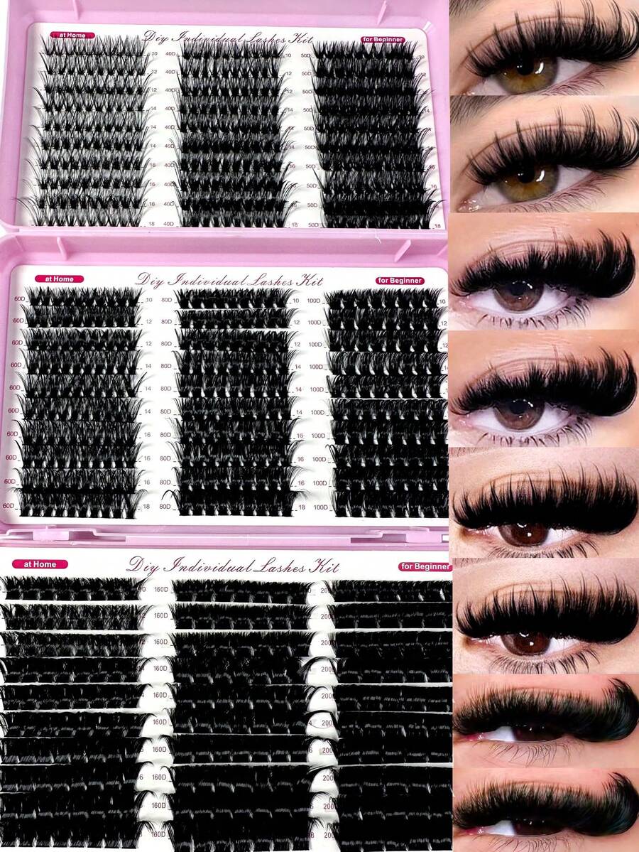 Large Capacity Eyelash Book, Fluffy Cluster Lashes 30D-2000D, Thickened & Lengthened 10-18mm, Voluminous Cluster Eyelash Extensions 780pcs, Fine Single Lashes D Curl, Waterproof, Soft False Eyelashes For DIY Home Use - D - 查看 1