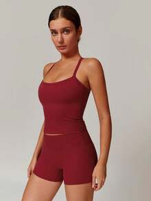 OMEWEE Conjuntos de yoga para mujer,sujetador deportivo con tiras sin espalda y leggings sin costuras, conjuntos deportivos a juego para correr - Rojo 1 - Ver 6