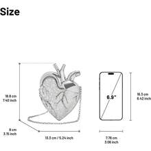 Maren - Bolsa de vidrio artificial con forma de corazón para mujer - Plateado - Ver 8