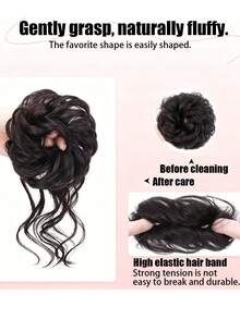 Fake Bun Hair Scrunchie, Curly Hair Scrunchie Hair Accessory, Matte Silk Fluffy Bun, Natural Messy Hair Strands Fringe Design, Suitable For Daily Commute - Multicolor - View 4