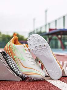 High Elasticity Cushioned Professional Track And Field Athletic Shoes, Wear-Resistant, Snug Fit, For Sprinting, Hurdling, Daily Training - 2688 White Orange - View 5