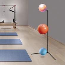RibasuBB 3-Ball Stability Ball Rack Exercise Ball Stand Adjustable Ring Holders Fits 45–75cm Balls Corner Space-Saving Iron Frame - Default - View 5