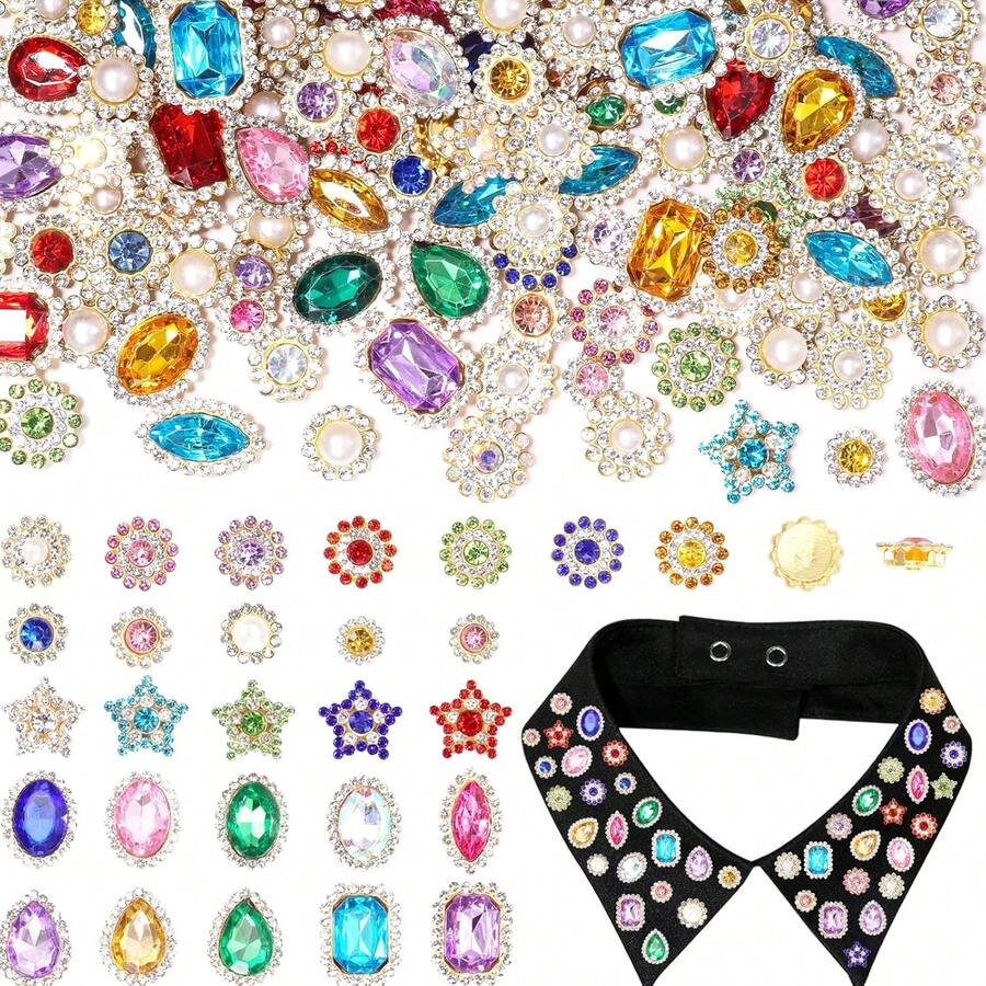 WENSIDUO 50pcs Sew-On Rhinestones, Random Shape Glass Rhinestones, Random Color, Sew-On Crystal Gems With Metal Flat Back And Gold Claw Setting, Suitable For Jewelry Making, Clothing, DIY Crafts, Shoes, Dresses, Jewelry Production - Golden Claw Rhinestones - View 1