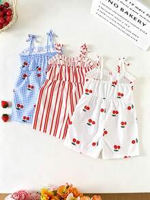 Vestido de tirantes de cintura alta con estampado colorido para niñas, conjunto de vestido de estilo coreano para vacaciones de verano - Multicolor - Ver 2