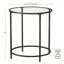 Round Side Table, Small Coffee Table, Tempered Glass End Table With Steel Frame, Bedside Table, Living Room, Balcony - Metallic Golden and Transparent - View 6