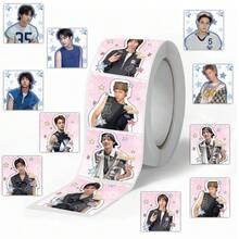 500pcs CORTI/S Boy Group Roll Stickers, 10 Pattern Designs, Star & Plaid INS Style, Fan Support Essential, Express Gift Box Packaging Decor, Planner DIY Material, Back To School Season - Multicolor - View 7