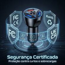Carregador Veicular Turbo USB 3.0 USB-c USB 3.1A Carregamento Rapido 55w-Inclui cabo de carregamento - carregador + cabo de usb-c - Visão 5