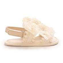 Lace Big Bow Baby Sandals Summer Girls Soft Sole Pre-Walker Shoes Pom Pom Ruffle Non-Slip Newborn Toddler Shoes - Apricot - View 4