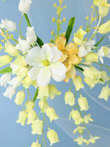 1/3pcs Elegant White Floral Handheld Wreath, Artificial Peony And Lily Of The Valley Bridal Wreath, Wedding Ceremony Accessory - Yellow - View 7