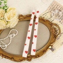 2pcs/Pack Sweet Printed Taper Scented Candles, Heart Bow Cherry Pattern Long Dinner Candle, Romantic Table Decor Candlestick For Valentine's Day, Birthday, Wedding, Party Atmosphere Decor Gift - 2pcs - View 9