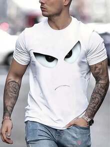 Men Casual Short Sleeve Tee 1 Pcs 100% Heavy Cotton - Comfortable Crew Neck, Soft Adorable Tees Tops - 白色 - 查看 1