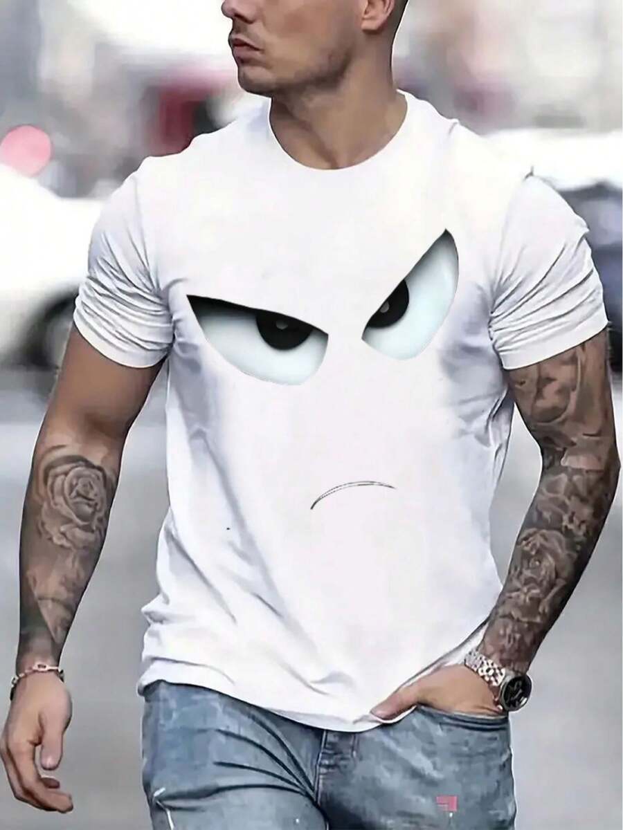 Men Casual Short Sleeve Tee 1 Pcs 100% Heavy Cotton - Comfortable Crew Neck, Soft Adorable Tees Tops - 白色 - 查看 1