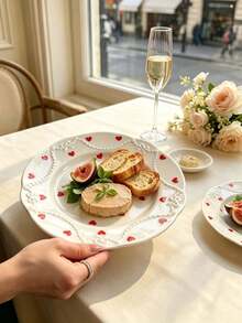 1pc Ins Style Heart-Shaped High-End Exquisite Embossed Plate, Suitable For Steak, Pasta, Salad, Fruit, Dessert, Etc., Applicable For Western Restaurant, Chinese Restaurant, Kitchen, Birthday Party, Gathering, Gift For Others Or Self-Use - Multicolor - View 8