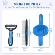 Double-Sided Pet Grooming Rake - 4-In-1 Professional Pet Grooming Kit, Deshedding Dematting Tool For Dogs, Cats, Extra-Wide Grooming Brush & Deshedder Comb For Long And Short Haired Pets - View 2