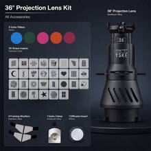 YSKE Bowens Mount Optical Snoot Kit, 19°/36° Projection Lens Spotlight Tube, Includes 30 Pattern Slides And 5 Color Filters, Suitable For Studio Portrait Video Lighting - View 13