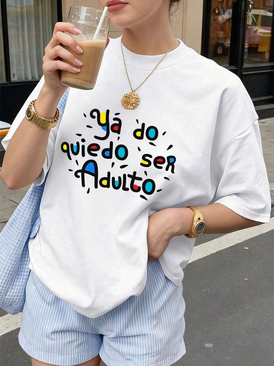 Cotton T-Shirt Round Neck Printed Blouses For Women Women's Sportswear Casual Comfortable New Loose Soft Summer Blouses For Women - 白色 - 查看 1