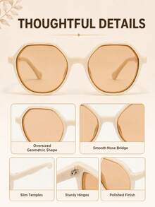 Lunettes de mode géométriques crème pour femmes – Verres teintés thé surdimensionnés, lunettes de mode légères de style rétro pour un port quotidien - A - Voir 5