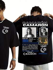 Unisex T-Shirt Of The Retro Rock Band Camaron Delaisla With Spanish Lyrics And Camaron Delaisla Graphic - Casual Short Sleeve Crew Neck T-Shirt, Suitable For Concerts And - 黑色 - 查看 1