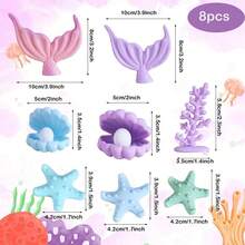 8pcs Purple Mermaid Cake Decorating Kit, Including Seashells, Mermaid Tails, Starfish Decor, Bringing Unparalleled Joy And The Most Beautiful Moments To Your Family And Friends. Bring Dreamy And Gorgeous Decor To Your Party. - Multicolor - View 14